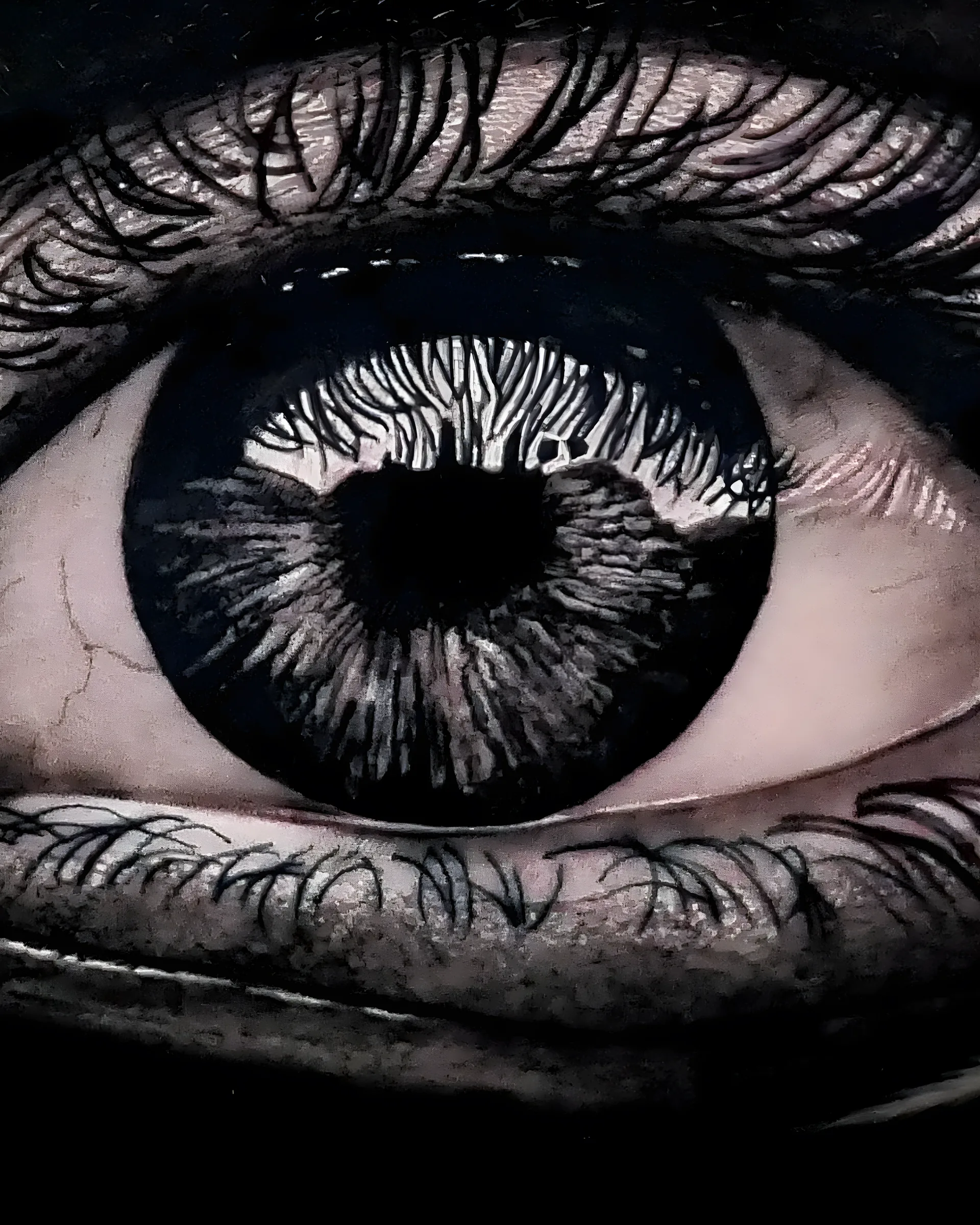 Close up of a healed hyper realistic eye tattoo