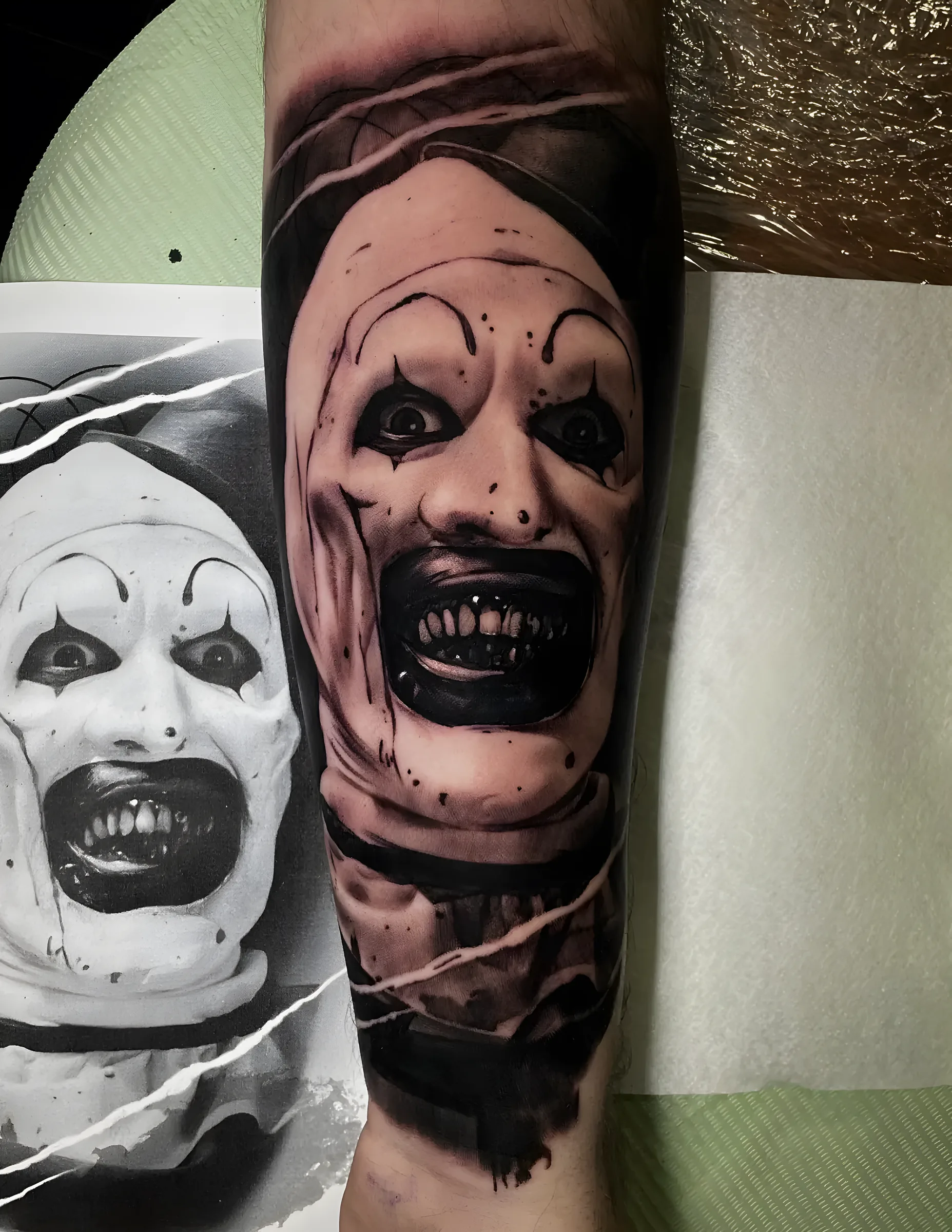 Horror clown realism tattoo