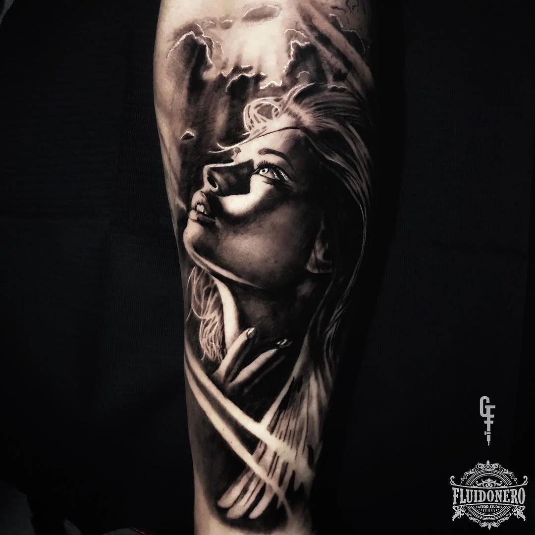 Black and grey realistic angel